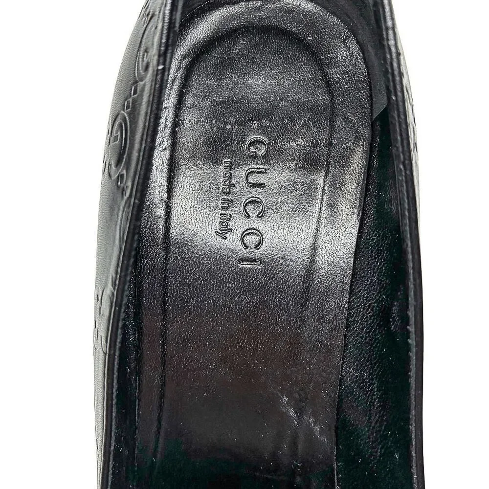 Gucci Black Double GG Monogram Logo Embossed Pointed Toe Heels Size 6 Pumps